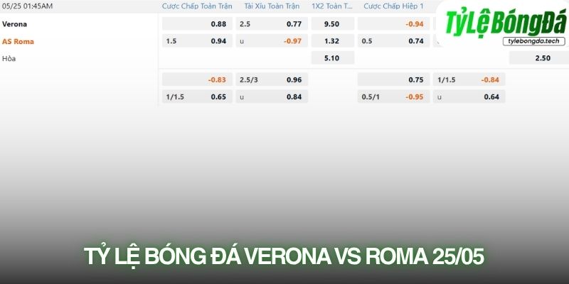 Tỷ lệ bóng đá Hellas Verona vs Roma 25/05